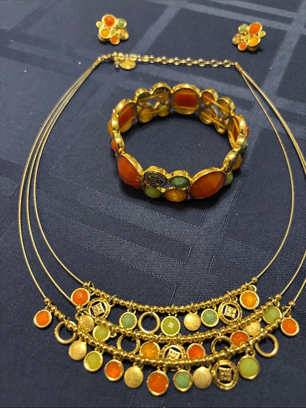 Gold-Tone Multi-Stone Necklace & Bracelet & Earrings set